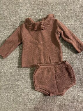 Quincy Mae Brown Knit Ruffle Collar Matching Set
